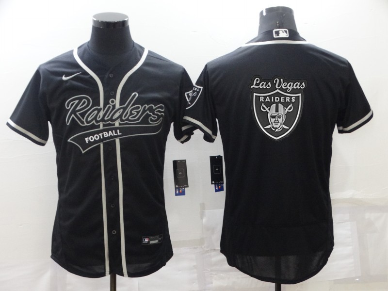 Men's Las Vegas Raiders Black Team Big Logo With Patch Flex Base Stitched Baseball Jersey Men's Las Vegas Raiders Black Team Big Logo With Patch Flex Base Stitched Baseball Jersey